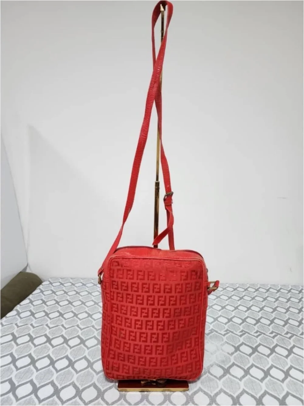 Authentic Fendi Vintage Zucchino Zucca Pattern Logo Crossbody Bag Red